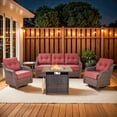 thumbnail image 1 of Gymojoy 5 Piece Outdoor Patio Furniture Set with Fire Pit Table,Rattan Sofa Swivel Glider Conversation Seating Group with 6 inch Thick Cushions, 1 of 11