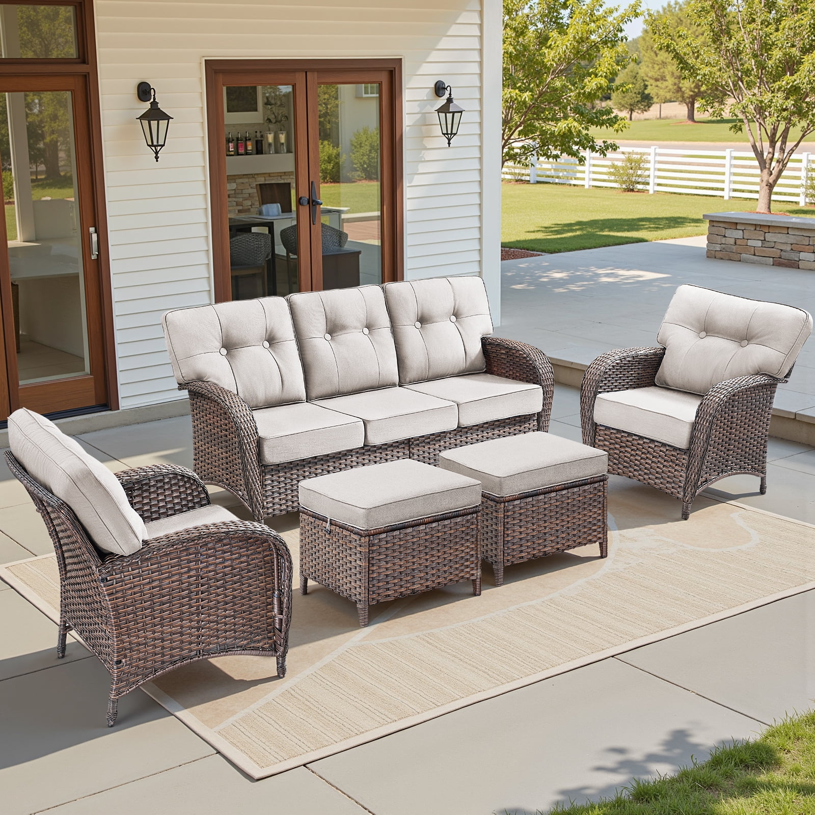 Gymojoy 5-Piece Patio Furniture Set, All-Weather Wicker Sofa Set with