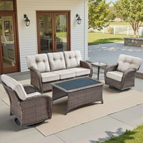 Gymojoy 5-Piece Patio Furniture Set Outdoor Conversation All-Weather Rattan Sectional Sofa with Swivel Chairs, and 5 in.Thick Olefin Cushions for Porch