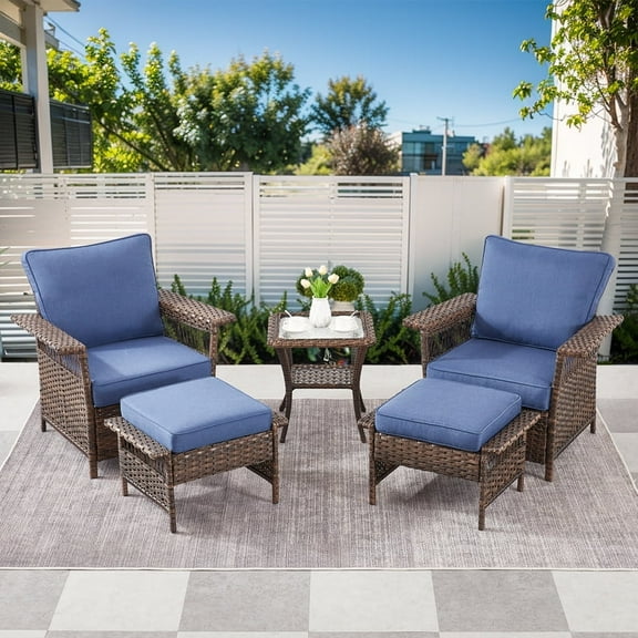 Gymojoy 5 Piece Patio Furniture Set, Outdoor Patio Conversation Rattan Chair with Ottomans, Coffee Table for Patio for Balcony Poolside Front Porch Deck