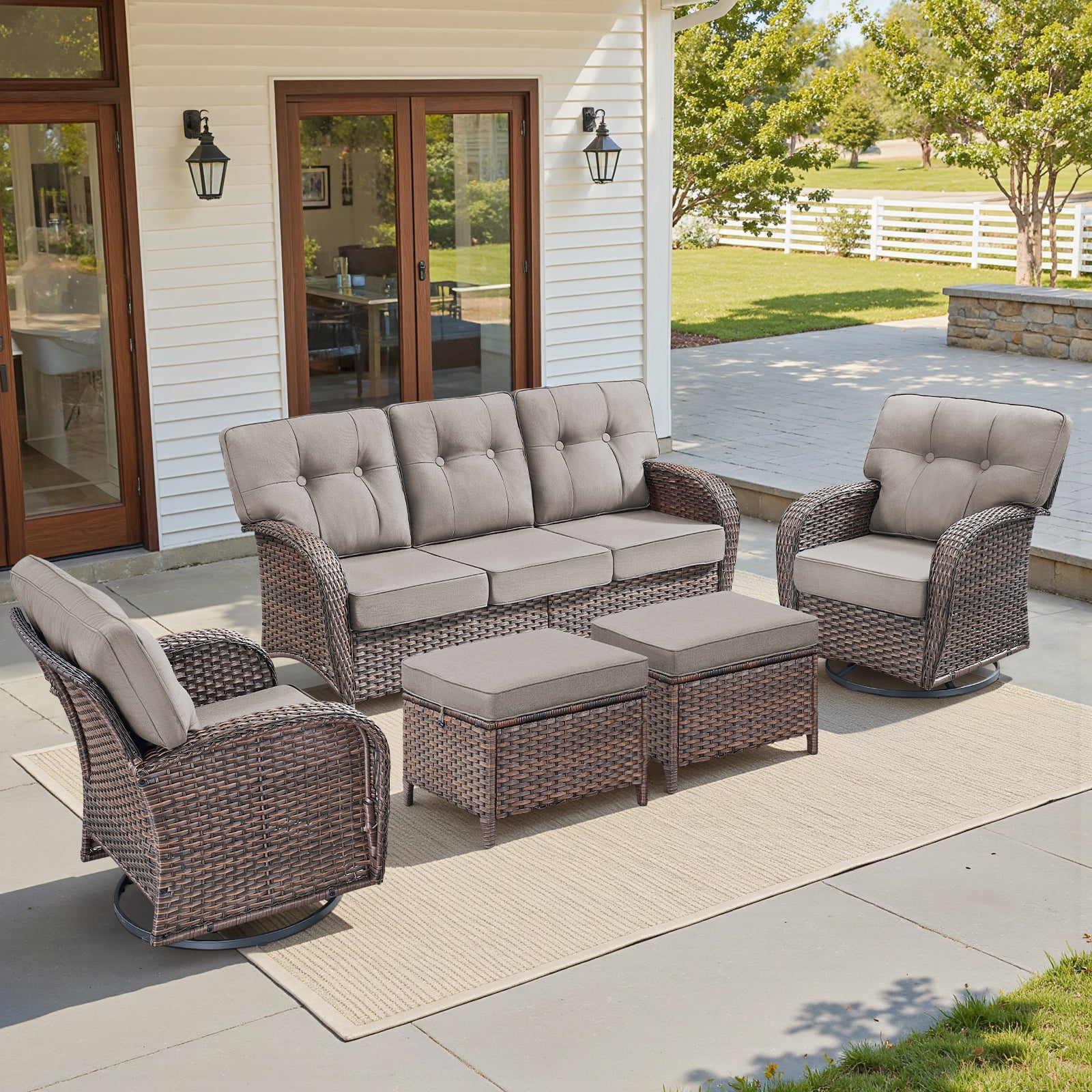 Gymojoy 5-Piece Patio Furniture Set, Outdoor Rattan Sofa with Swivel