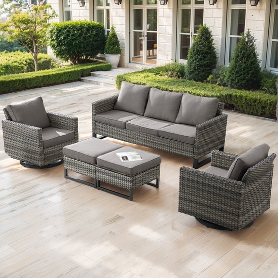 Al Rcker Gymojoy 5-Piece Patio Furniture Set, Outdoor Wicker Sofa with Swivel ...