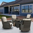 thumbnail image 1 of Gymojoy 5-Piece Patio Furniture Set with Rectangular Fire Pit Table, Swivel Rocking Chairs, Outdoor High Back Wicker Rattan Conversation Set with 4-inch Beige Cushions, 1 of 17