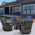 thumbnail image 1 of Gymojoy 5-Piece Patio Furniture Set with Rectangular Fire Pit Table, Swivel Rocking Chairs, Outdoor High Back Wicker Rattan Conversation Set with 4-inch Blue Cushions, 1 of 17