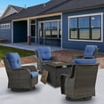 thumbnail image 1 of Gymojoy 5-Piece Patio Furniture Set with Rectangular Fire Pit Table, Swivel Rocking Chairs, Outdoor High Back Wicker Rattan Conversation Set with 4-inch Blue Cushions, 1 of 17