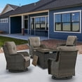 thumbnail image 1 of Gymojoy 5-Piece Patio Furniture Set with Rectangular Fire Pit Table, Swivel Rocking Chairs, Outdoor High Back Wicker Rattan Conversation Set with 4-inch Gray Cushions, 1 of 16