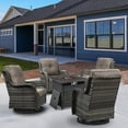 thumbnail image 1 of Gymojoy 5-Piece Patio Furniture Set with Rectangular Fire Pit Table, Swivel Rocking Chairs, Outdoor High Back Wicker Rattan Conversation Set with 4-inch Gray Cushions, 1 of 17