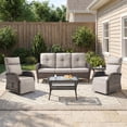 thumbnail image 1 of Gymojoy 5-Piece Patio Furniture Set with Swivel Recliner Chairs, Sofa and Coffee Table, Outdoor Wicker Patio Conversation Set with Adjustable Backrest & Footrest, 1 of 14