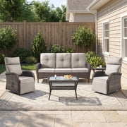 Gymojoy 5-Piece Patio Furniture Set with Swivel Recliner Chairs, Sofa and Coffee Table, Outdoor Wicker Patio Conversation Set with Adjustable Backrest & Footrest