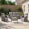thumbnail image 1 of Gymojoy 5-Piece Patio Furniture Set with Swivel Recliner Chairs, Sofa and Coffee Table, Outdoor Wicker Patio Conversation Set with Adjustable Backrest & Footrest, 1 of 14