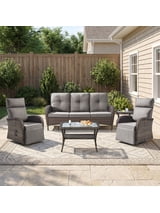 Gymojoy 5-Piece Patio Furniture Set with Swivel Recliner Chairs, Sofa and Coffee Table, Outdoor Wicker Patio Conversation Set with Adjustable Backrest & Footrest