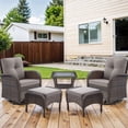 thumbnail image 1 of Gymojoy 5 Pieces Outdoor Chat Chair Set PE Rattan Patio Conversation Set of 2, Swivel Chair with Cushion and Side Table, Brown/Gray, 1 of 12