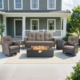 thumbnail image 1 of Gymojoy 5 Pieces Patio Furniture Set with 43inch Propane Fire Pit Table, Deep Seating Sofa, 2 Swivel Rocker Glider Chairs and Side Table, Outdoor Conversation Set, 1 of 14