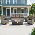 thumbnail image 1 of Gymojoy 5 Pieces Patio Furniture Set with 43inch Propane Fire Pit Table, Deep Seating Sofa, 2 Swivel Rocker Glider Chairs and Side Table, Outdoor Conversation Set, 1 of 15