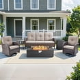 thumbnail image 1 of Gymojoy 5 Pieces Patio Furniture Set with 43inch Propane Fire Pit Table, Deep Seating Sofa, 2 Swivel Rocker Glider Chairs and Side Table, Outdoor Conversation Set, 1 of 14