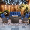 thumbnail image 1 of Gymojoy 5 Pieces Patio Furniture Set with Chairs, Rattan Wicker Lounge Chairs with 43" Propane Gas Fire Pit Table Conversation Set, Blue, 1 of 15