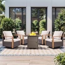 Gymojoy 5 Pieces Patio Furniture Sets with 30 inch Fire Pit Table, Wicker Outdoor Conversation Sets with 4 Swivel Rocker Chairs and Cushion for Balcony Deck