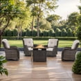 thumbnail image 1 of Gymojoy 5 Pieces Patio Wicker Furniture Set, Outdoor Swivel Rocker Glider Chairs Set of 4 with Propane Fire Pit Table, Warm Patio Conversation Set with High Back and Thick Cushions, 1 of 13