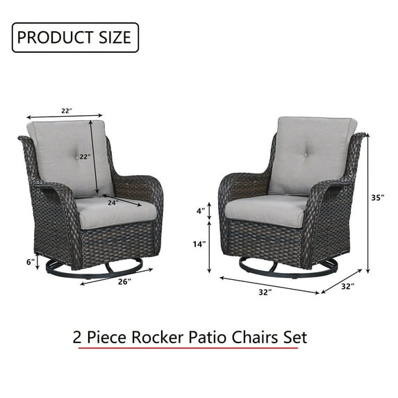 Gymojoy 5-piece Outdoor Wicker Swivel Rocking Chair Table with Ottoman Grey/Grey