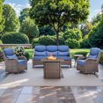 thumbnail image 1 of Gymojoy 5PCS Patio Furniture Set with Fire Pit Table, Outdoor Conversation All-Weather Rattan Swivel Chairs with 6in. Thick Cushions, 1 of 14