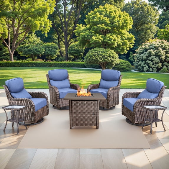 Gymojoy 6-Piece Outdoor Conversation Firepit Set with 360° Swivel Chairs, All-Weather Durability and 6in.Thick Cushions for Outdoor Deck, Porch, Backyard