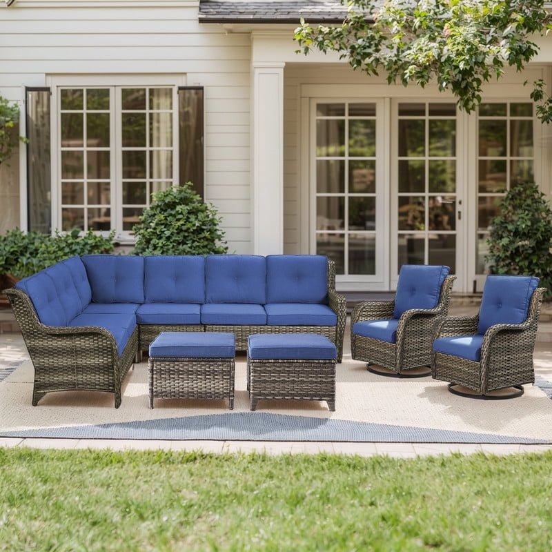 Gymojoy 6-Piece Outdoor Sectional Furniture Set,Wicker Patio Conversation Sets,L Shape All Weather Outside Couch Sofa Set with Swivel Chairs Ottoman,Gray
