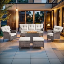 Gymojoy 6-Piece Patio Conversation Set, Outdoor Lounge Chairs with 5 Inch Cushions and 41 Inch Fire Pit Table,50,000 BTU, Outdoor Furniture Set for Garden, Deck, Backyard