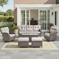 thumbnail image 1 of Gymojoy 6-Piece Patio Furniture Set Outdoor Conversation All-Weather Rattan Sectional Sofa with Swivel Chairs, Ottomans and 5 in.Thick Olefin Cushions for Porch, 1 of 12