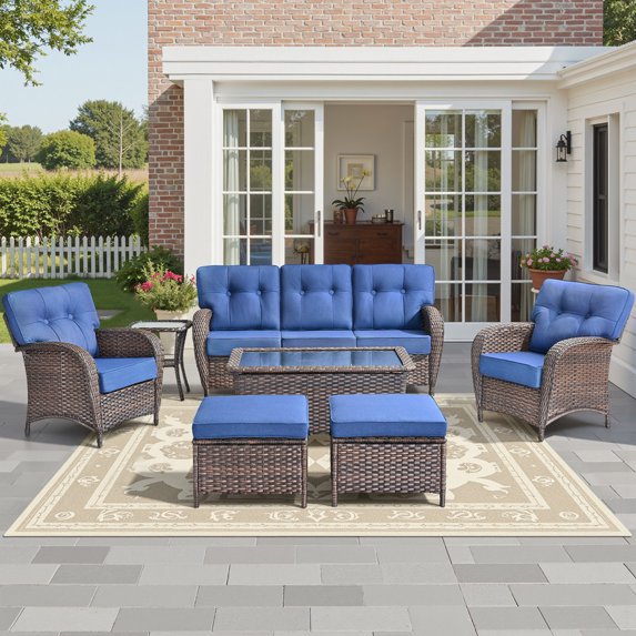 Gymojoy 6-Piece Patio Furniture Sets with Coffee Table 5-Person Sectional Sofa Rattan Wicker Outdoor Conversation Set with Lounge Chair for Porch, Deck