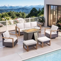 Gymojoy 6 Pieces Patio Furniture Sets with 41 inch Fire Pit Table, Wicker Outdoor Conversation Sets with 2 Swivel Rocker Chairs and Cushion for Balcony Deck