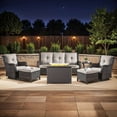 thumbnail image 1 of Gymojoy 7-Piece Patio Furniture Set with 41" Fire Pit Table, Outdoor PE wicker Conversation Sofa Set & Anti-Slip Cushions - Waterproof for Garden, Yard, Porch, 1 of 24