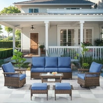 Gymojoy 7 Pieces Outdoor 7-Seat Patio Furniture Set with Swivel Chairs Wicker Rattan Outdoor Conversation Comfortable Sofa Set with Hight Back Deep Seat