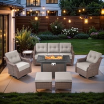 Gymojoy 7 Pieces Patio Furniture Set with 6 inch Thick Cushions,Rattan Outdoor Deep Seating Conversation Set with Swivel Glider Patio Chair and Sofa for Porch Backyard Balcony