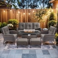 thumbnail image 1 of Gymojoy 7 Pieces Patio Furniture Set with Ottomans, Rattan Wicker Lounge Chairs with 43" Propane Gas Fire Pit Table Conversation Set, Gray, 1 of 11
