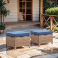 thumbnail image 1 of Gymojoy All Weather Outdoor PE Wicker Ottoman Set of 2, Extra Large Patio Footstool Footrest with Thick Blue Cushions, 1 of 6