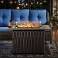 thumbnail image 1 of Gymojoy Brown 41 in. 50000 BTU Rectangular Wicker and Metal Propane Outdoor Dining Fire Pit Table with Glass Wind Guard Lid,Lava Rocks, 1 of 8