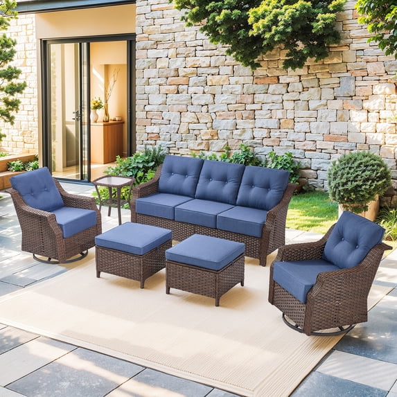 Gymojoy Brown 6 Pieces Wicker Patio Furniture Set Outdoor Conversation Set, All Weather PE Rattan Sectional Sofa Couch with Ottoman and 6 inch Cushions