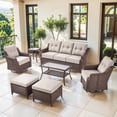 thumbnail image 1 of Gymojoy Brown 7 Pieces Wicker Patio Furniture Set Outdoor Conversation Set, All Weather PE Rattan Sectional Sofa Couch with Swivel Glider and 6 inch Cushions, 1 of 13