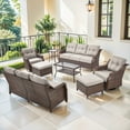 thumbnail image 1 of Gymojoy Brown 8 Pieces Patio Furniture Set, Modular Oversized Outdoor Sectional of Olefin 6 inch Thick Cushion, Coffee Table and Ottomans, Patio Conversation Sets for Porch, Deck, 1 of 13