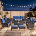 thumbnail image 1 of Gymojoy Brown Outdoor Patio Furniture Set with 43" Fire Pit Table, 9 Pieces Sectional Conversation Sets, All-Weather Wicker Rattan Sofa Ottoman with Blue Cushion for Garden Backyard Deck, Dark Grey, 1 of 11
