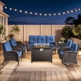 thumbnail image 1 of Gymojoy Brown PE Wicker 7 Piece Patio Furniture Set with Fire Pit Table, All Weather Outdoor Swivel Chair PE Rattan, Patio Conversation Sets with Cushions and Glass Coffee Table, Blue, 1 of 16