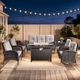 thumbnail image 1 of Gymojoy Brown PE Wicker 7 Piece Patio Furniture Set with Fire Pit Table, All Weather Outdoor Swivel Chair PE Rattan, Patio Conversation Sets with Cushions and Glass Coffee Table, Beige, 1 of 14