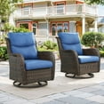 thumbnail image 1 of Gymojoy High Back Outdoor Swivel Rocker Patio Chairs Set of 2, All Weather Swivel Patio Glider Chairs with Thick Cushions for Porch, Poolside, Deck,Brown/Blue, 1 of 7