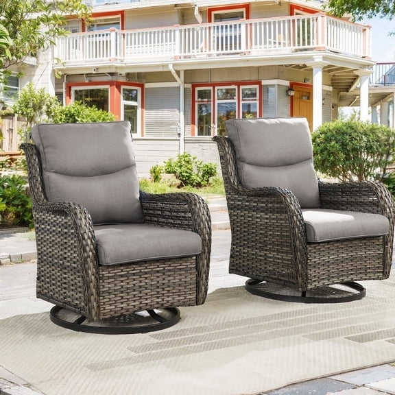Gymojoy High Back Outdoor Swivel Rocker Patio Chairs Set of 2, All Weather Swivel Patio Glider Chairs with Thick Cushions for Porch, Poolside, Deck,Gray/Gray