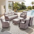 thumbnail image 1 of Gymojoy Luxury 7-Piece Patio Furniture Set with 6-inch Extra Thick Cushions, Rattan Sofa, 4 Swivel Rocking Chairs and 2 Ottomans, Outdoor Conversation Set in Brown Wicker Beige Cushions, 1 of 13