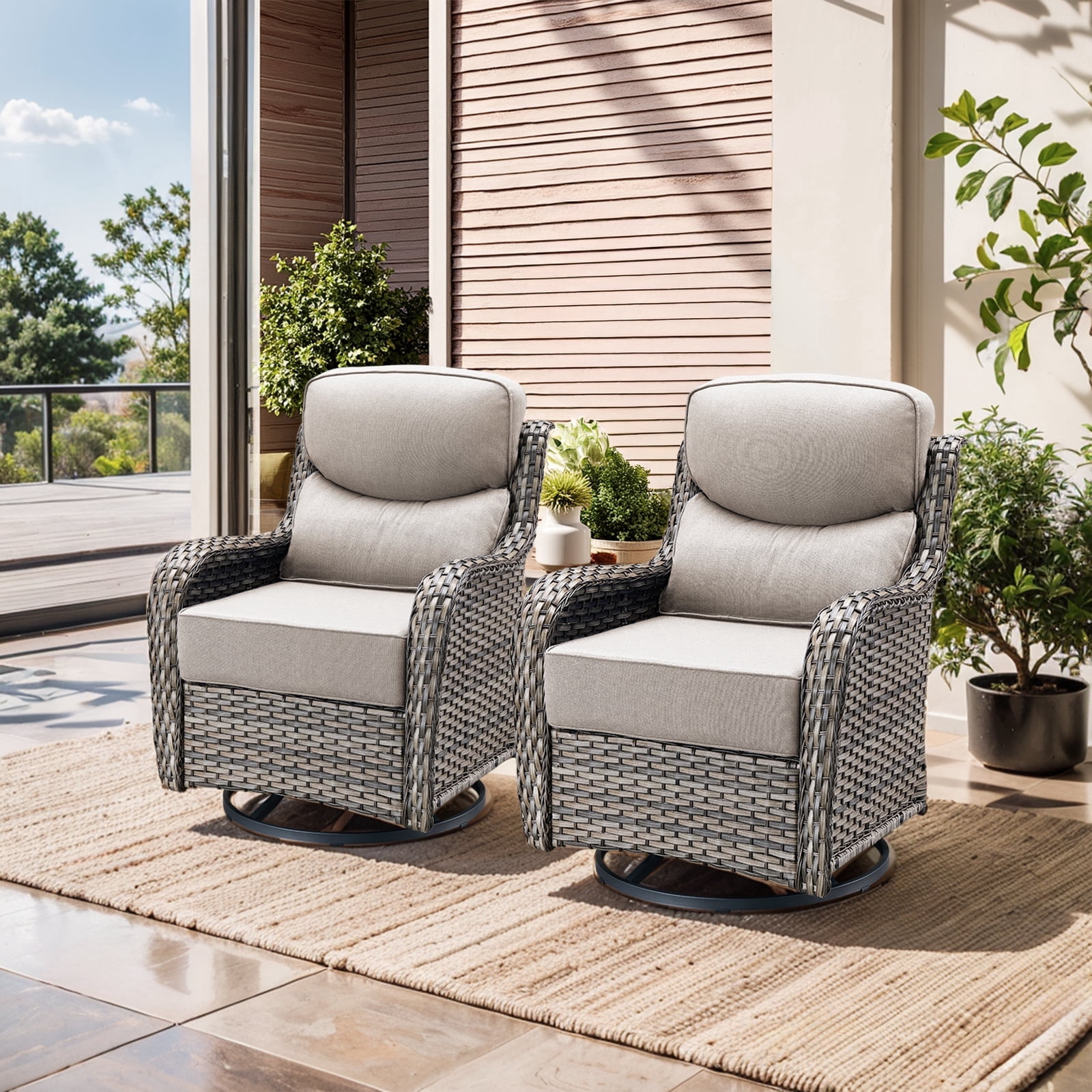 Wicker Car Rocker Gymojoy Luxury Outdoor Swivel Rocker Patio Chair with 6-Inch Thick ...