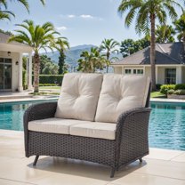 Gymojoy Outdoor 2-Person Wicker Rocking Bench,Patio Glider Porch Loveseat 2 Seater Couch Sofa with Cushions for Backyard,Porch,Balcony