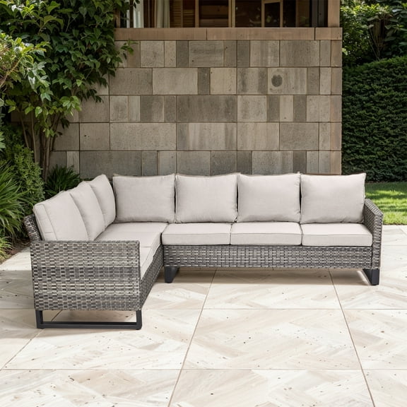 Gymojoy Outdoor 3 Piece Rattan Patio Furniture Set ,Conversation 6-Seat Sectional Sofa with Cushion