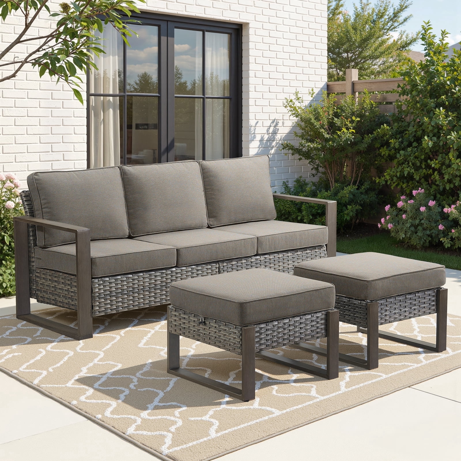Gymojoy Outdoor 3-Seat Sofa Wicker Patio Couch Furniture with 2 ...