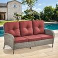 thumbnail image 1 of Gymojoy Outdoor 3 Seats Sofa, Patio Rattan Wicker Seactional Couch with Cushions, Red, 1 of 1